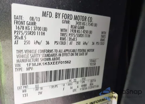 2014 Ford Expedition El Limited z USA, uszkodzony, nr VIN 1FMJK1K5XEEF01562